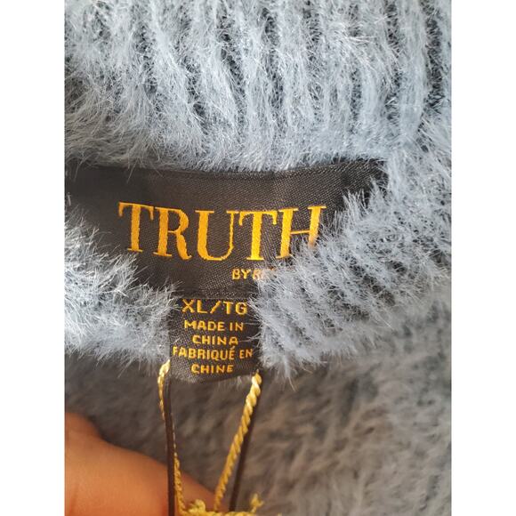 Truth by Republic Petrol Blue Fuzzy Crop Mock Neck Sweater, XL - Picture 5 of 6